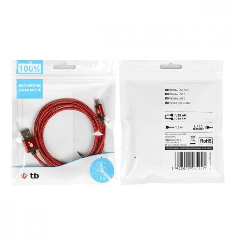 Kabel USB-USB C 1.5m rubinowy sznurek TB