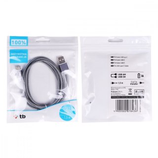 Kabel USB-USB C 1.5m szary sznurek TB