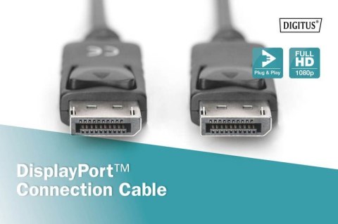 Kabel połączeniowy DisplayPort z zatrzaskami 1080p 60Hz FHD Typ DP/DP M/M czarny 1m Digitus