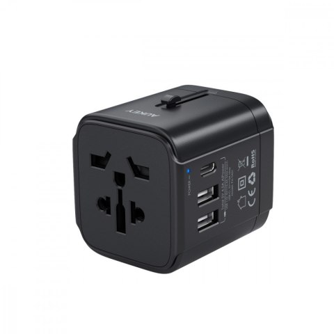 PA-TA01 Black uniwersalny podróżny adapter sieciowy 2xUSB+1xUSB C | 7.8A | pasuje w 150 krajach AUKEY