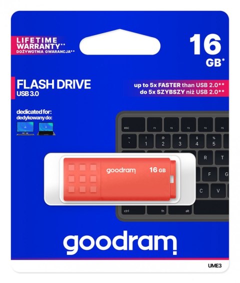 Pendrive UME3 16GB USB 3.0 Pomarańczowy GOODRAM