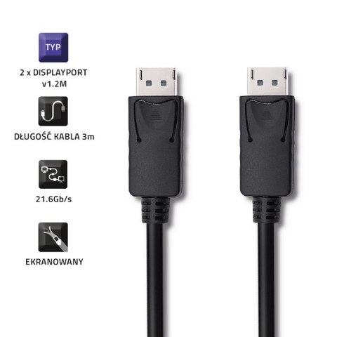Kabel DisplayPort v1.2 męski | DisplayPort v1.2 męski | 4K |3m Qoltec
