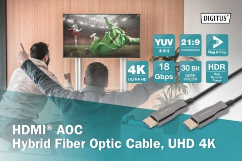 Kabel połączeniowy hybrydowy AOC HDMI 2.0 Premium HighSpeed 4K/60Hz UHD HDMI A/HDMI A M/M czarny 15m Digitus
