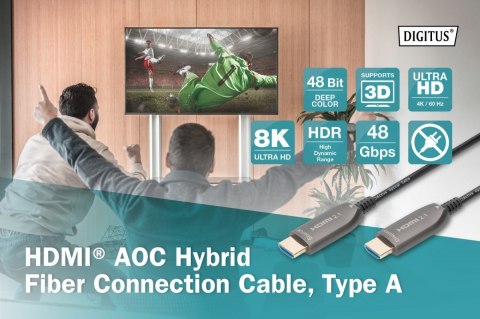 Kabel połączeniowy hybrydowy AOC HDMI 2.1 Ultra High Speed 8K/60Hz UHD HDMI A/HDMI A M/M 15m Czarny Digitus