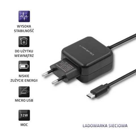 Ładowarka sieciowa 5V | 2.4A | 12W | Micro USB | Czarna Qoltec