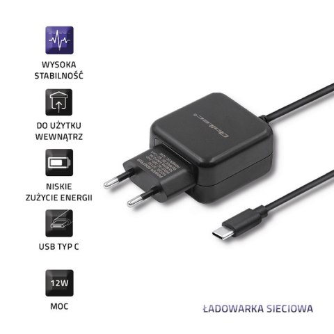 Ładowarka sieciowa 5V | 2.4A | 12W | USB typ C | Czarna Qoltec