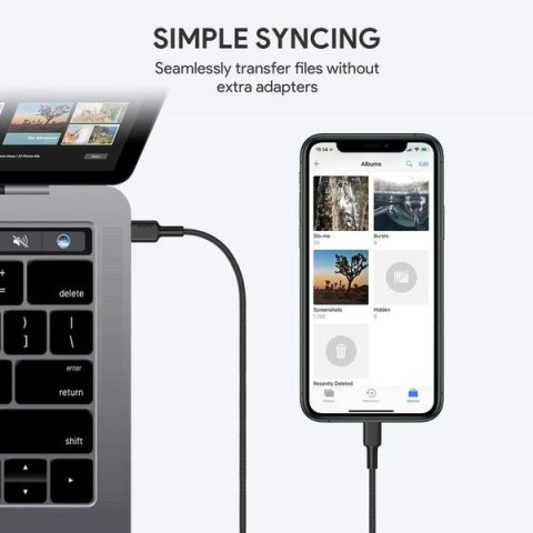 CB-CL02 kabel Lightning - USB-C 1,2m MFi Apple USB-PD nylonowy oplot czarny AUKEY