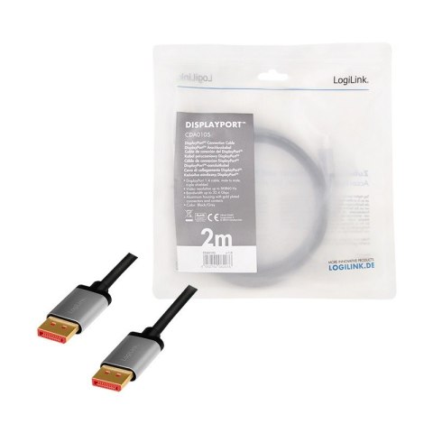 Kabel DisplayPort 8K/60 Hz,DP/M do DP/M aluminiowy 2m LogiLink