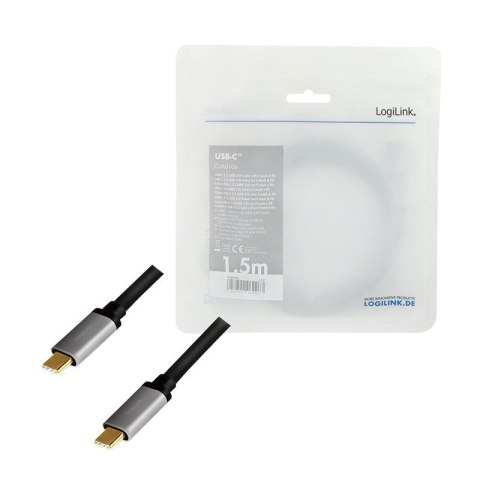 Kabel USB-C M/M, PD, aluminiowy 1.5m LogiLink