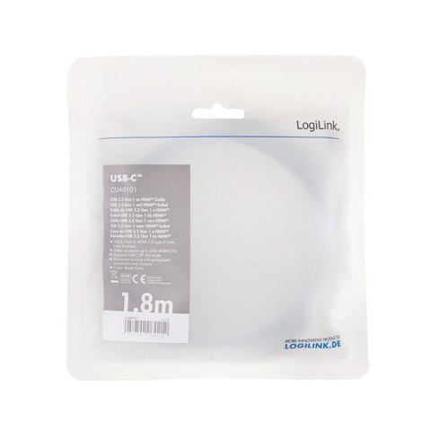 Kabel USB-C do HDMI, 4K 60Hz aluminiowy 1.8m LogiLink