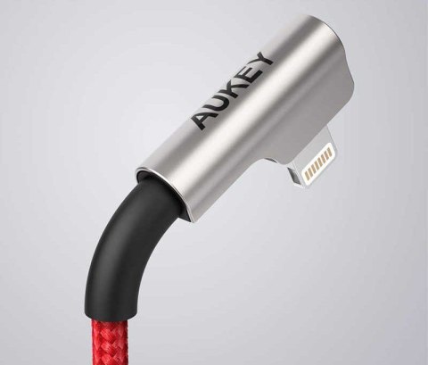 CB-AL01 OEM kabel 90° Lightning - USB-A 2m MFi Apple kątowy wtyki 90 stopni nylonowy oplot czerwony AUKEY