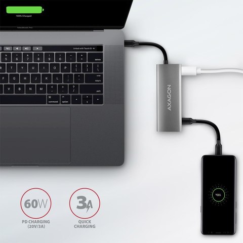 HMC-5G2 Wieloportowy hub USB 5in1, 10Gbps, 2x USB-A + 2x USB-C + HDMI 4K/60Hz, PD 100W, 13cm USB-C kabel AXAGON