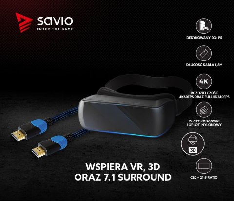 Kabel HDMI 2.0 niebiesko-czarny 1,8m, GCL-02 Savio