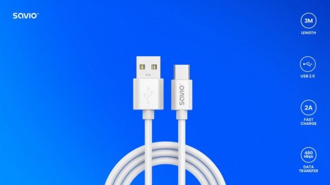 Kabel USB-A - USB-C, 2A, 3m, CL-168 Savio