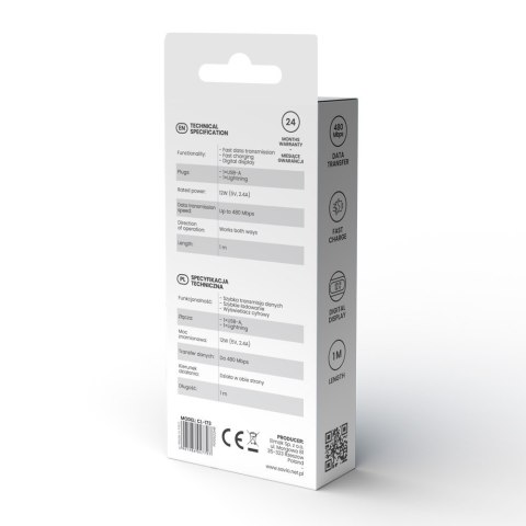 Kabel USB - USB C z wyświetlaczem, 100W, CL-174 Savio