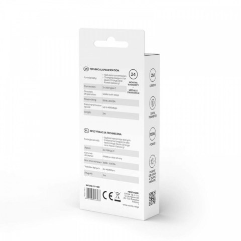 Kabel USB typu C - USB typu C 5A 2m, CL-160 Savio