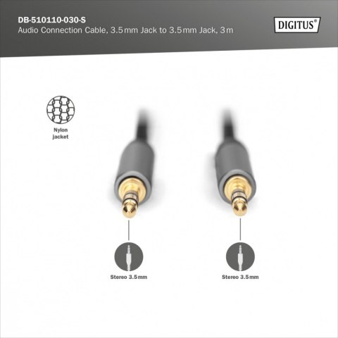 Kabel połączeniowy audio MiniJack Stereo Typ 3.5mm/3.5mm M/M nylon 3m Digitus