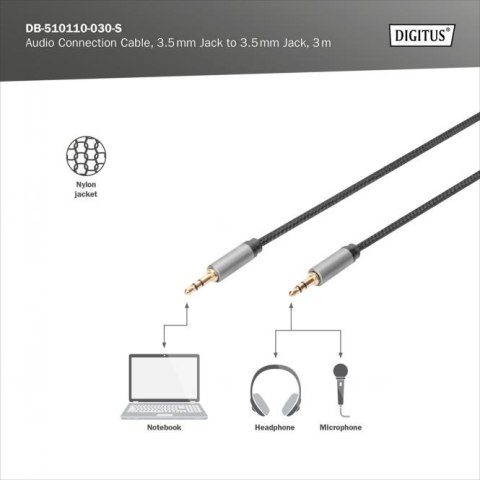 Kabel połączeniowy audio MiniJack Stereo Typ 3.5mm/3.5mm M/M nylon 3m Digitus