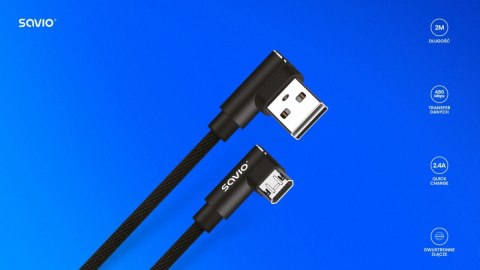 Kabel z dwustronnym złączem USB Micro USB - USB A 2m, CL-162 Savio