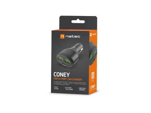 Ładowarka samochodowa Coney 2x USB 1x USB-C QC 3.0 Power Delivery 84W Czarna Natec