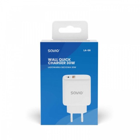 Ładowarka sieciowa USB Quick Charge, Power Delivery 3.0, 30W, LA-06 Savio