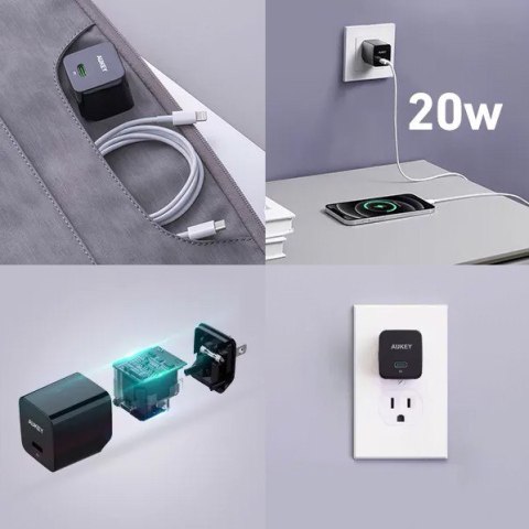 PA-Y20S White Mini ładowarka sieciowa 1xUSB-C 20W PD Power Delivery AUKEY