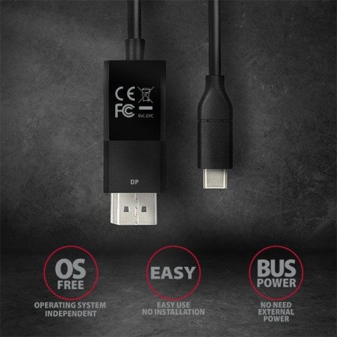 RVC-DPC Konwerter/kabel USB-C -> DisplayPort 1,8m, 4K/60HZ AXAGON