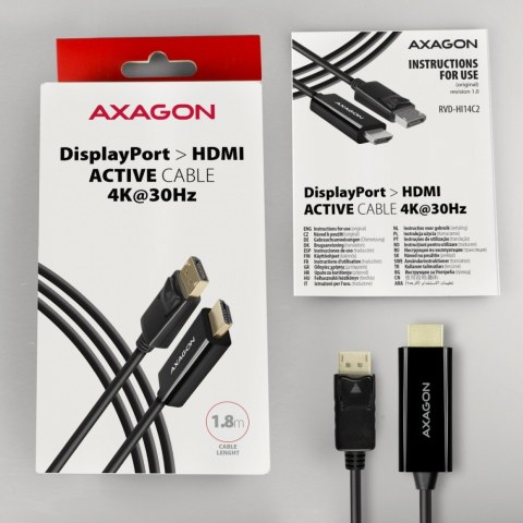 RVD-HI14C2 Adapter aktywny DisplayPort -> HDMI 1.4, 4K/30Hz, kabel 1,8m AXAGON