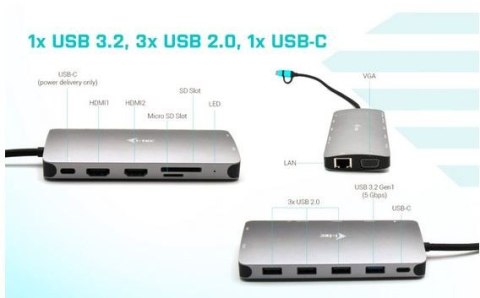 Stacja dokująca USB 3.0/USB-C/Thunderbolt 3x Display Metal Nano Dock LAN +Power Delivery 100W I-tec