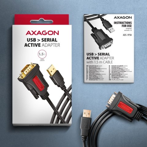 ADS-1PSN Adapter USB 2.0 > RS-232 Port szeregowy, 1.5m kabel, chip Prolific AXAGON