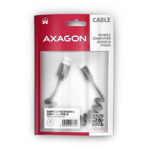 BUCM-AM10TB Kabel Twister USB-C - USB-A, 0,6m, USB 2.0, 2.4A, ALU, PVC Czarny AXAGON