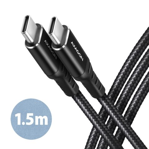 BUCM-CM15AB Kabel USB-C - USB-C 2.0, 1.5m, PD 60W, 3A, ALU, oplot Czarny AXAGON