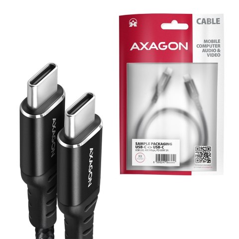 BUCM-CM15AB Kabel USB-C - USB-C 2.0, 1.5m, PD 60W, 3A, ALU, oplot Czarny AXAGON