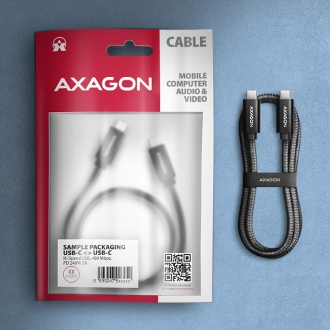 BUCM2-CM10AB Kabel USB-C - USB-C, 1.0m 5A charging, ALU, 240W PD, oplot, USB2.0, czarny AXAGON