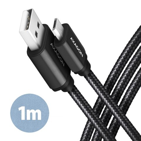 BUMM-AM10AB Kabel MicroUSB - USB-A, 1m, USB 2.0, 2.4A, ALU, oplot, Czarny AXAGON