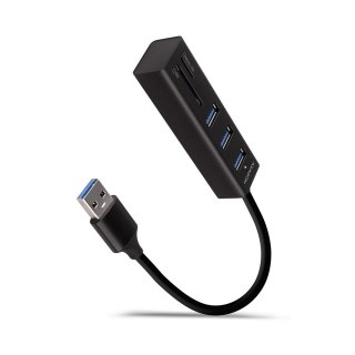 HMA-CR3A Wieloportowy hub 3x USB-A + SD/microSD, USB3.2 Gen 1 hub, metalowy, 20cm USB-A kabel AXAGON