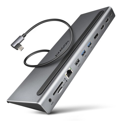 HMC-4KX3 Wieloportowy hub USB 11in1, 5Gbps, 3x USB-A, 2x HDMI 4K/60Hz+ DP 4K/60Hz+ GLAN + SD/microSD + audio, PD 100W, 40cm USB- AXAGON