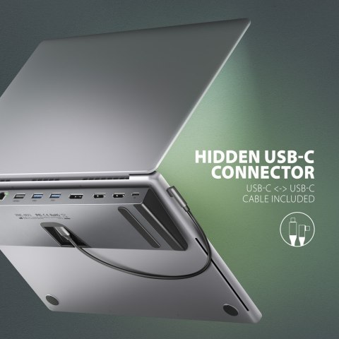 HMC-4KX3 Wieloportowy hub USB 11in1, 5Gbps, 3x USB-A, 2x HDMI 4K/60Hz+ DP 4K/60Hz+ GLAN + SD/microSD + audio, PD 100W, 40cm USB- AXAGON