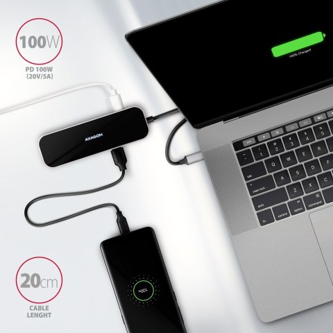 HMC-6H4A Wieloportowy hub 4x USB-A + HDMI, USB-C 3.2 Gen 1, PD 100W, 20cm USB-C kabel AXAGON