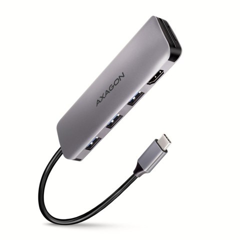 HMC-HCR3A Wieloportowy hub 3x USB-A + HDMI + SD/microSD, USB-C 3.2 Gen1, 20cm USB-C kabel AXAGON