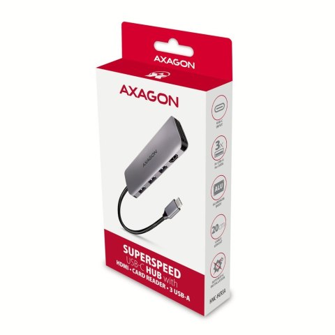 HMC-HCR3A Wieloportowy hub 3x USB-A + HDMI + SD/microSD, USB-C 3.2 Gen1, 20cm USB-C kabel AXAGON