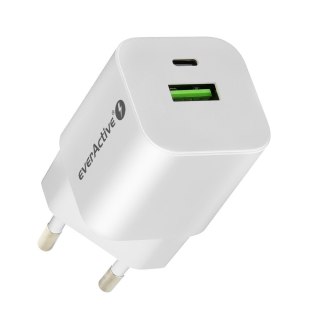 Ładowarka USB/USB-C QC3.0 30W technologia GaN Biała EverActive