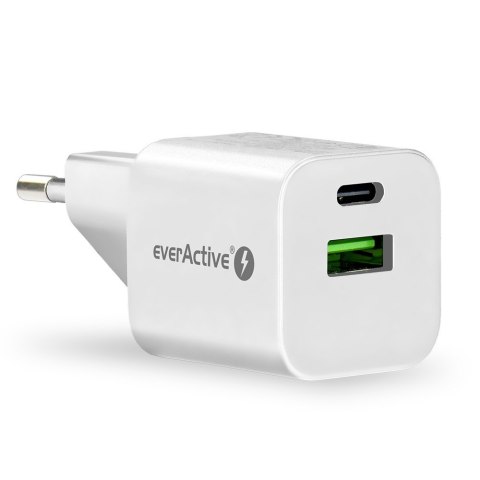 Ładowarka USB/USB-C QC3.0 30W technologia GaN Biała EverActive