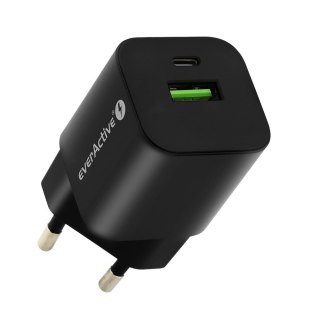Ładowarka USB/USB-C QC3.0 30W technologia GaN Czarna EverActive