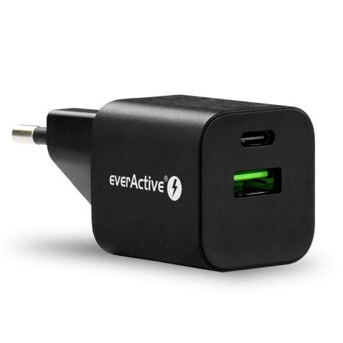 Ładowarka USB/USB-C QC3.0 30W technologia GaN Czarna EverActive