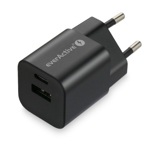 Ładowarka USB/USB-C QC3.0 30W technologia GaN Czarna EverActive
