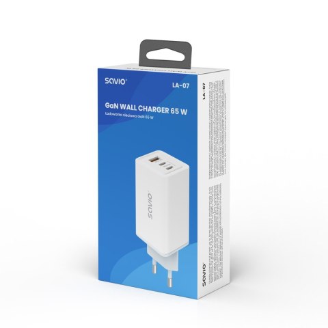 Ładowarka sieciowa USB GaN 65W, Quick Charge 4.0, Power Delivery 3.0, LA-07 Savio