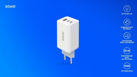 Ładowarka sieciowa USB GaN 65W, Quick Charge 4.0, Power Delivery 3.0, LA-07 Savio