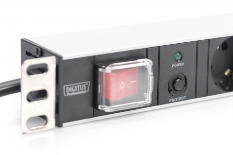 Listwa zasilająca PDU 19" Rack, 7x gniazdo schuko, 2.0m, 1x wtyk unischuko, 16A, wł./wył., zabezpieczenie przeciążeniowe, profil Digitus