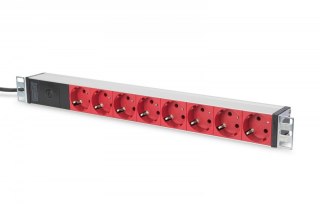 Listwa zasilająca PDU 19 cali Rack, 8x czerwone gniazdo schuko, 2.0m, 1x wtyk C14, 10A Aluminiowa Digitus